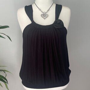 Pronto USA Women's Size M Black Pullover Blouson Top Shoulder Straps Soft Jersey